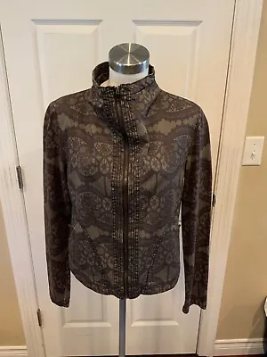 Marrakech Brown & Gray Floral Patterned Zip-up Jacket Size L • $63.50