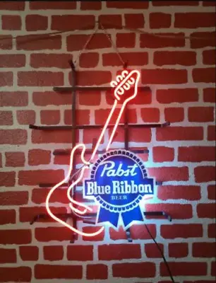 Pabst Blue Ribbon Guitar Beer 20 X16  Neon Light Sign Lamp Bar Open Wall Decor • $130.79