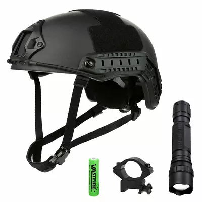 Tactical Ballistic FAST Helmet Aramid NIJ IIIA Bulletproof Hat W/ Scout Light • £179.99