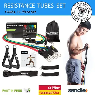 11 Piece Resistance Bands Set Yoga Pilates Tube Workout Band Fitness Heavy Duty • $8.50