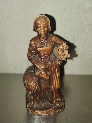 Vintage Old Woman Carrying Straw With Goat Figurine  • $85