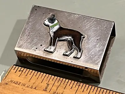 C.1910 Boston Terrier Dog Enameled Sterling Silver Match Box Holder Case Udall • $157.50