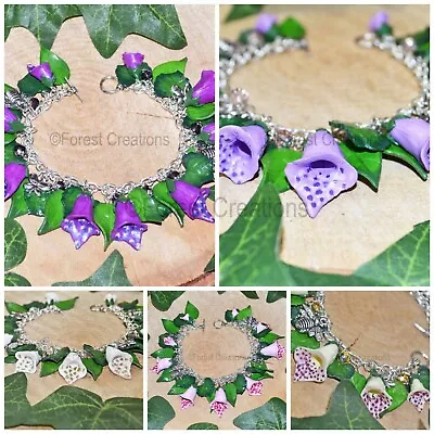 Foxglove Flower Bracelet With Bee Butterfly - Choice Of Colours Polymer Clay • £27.50