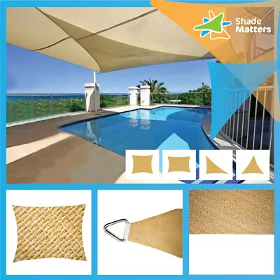 $89 • Buy 280GSM Heavy Duty Shade Sail (Sand Colour)  Rectangle /  Square  / Triangle