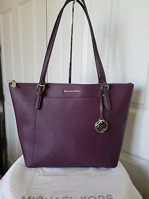 Michael Kors Ciara Zip Tote Bag Damson Purple / Silver Leather Shoulderbag  • $99.99
