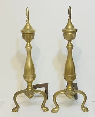 Vintage Solid Brass Fireplace Andirons Regency Style Pair - Set Of 2 • $175