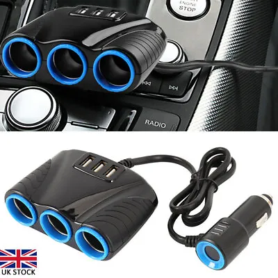 3Way DC12V Multi Socket Car Cigarette Splitter Lighter Adapter USB Charger Hot • £8.99