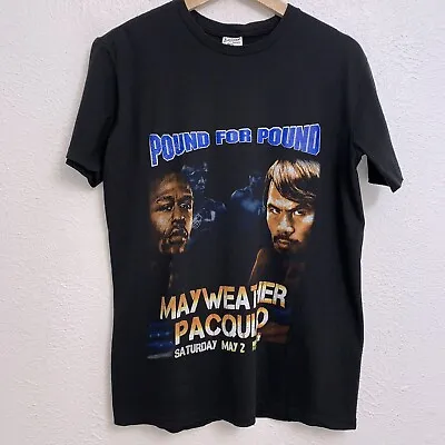 Mayweather Pacquiao Tape Of The Tape 2015 Tee Black T-Shirt Double Sided Small • $24.88