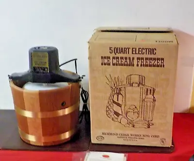 VTG Sterling Richmond Cedar Works 5 Quart Electric Ice Cream Freezer Maker W/BOX • $30.80