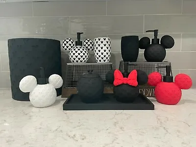 Mickey Mouse Bathroom Accessories Soap Lotion Trash Tray Cup Jar BLACK WHITE RED • $34.99