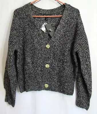 Woolen Bloom Black Marled Cardigan V Neck Long Sleeve Sweater Medium NWT • $34.95