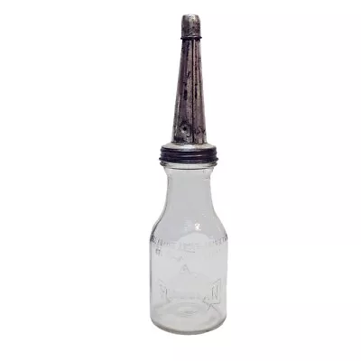 Huffman Glass Oil Bottle W/ Metal Spout & Cap - No. H-28 - Dayton Ohio Vintage • $49.95