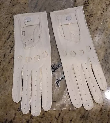 Vintage Size L 8 Off-White Soft Leather Driving Gloves Knuckle Holes • $39.99