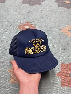 Vintage Trucker Hat Mesh Cap Ask One Question All I Get Is Bull$#!+ Novelty Joke • $20