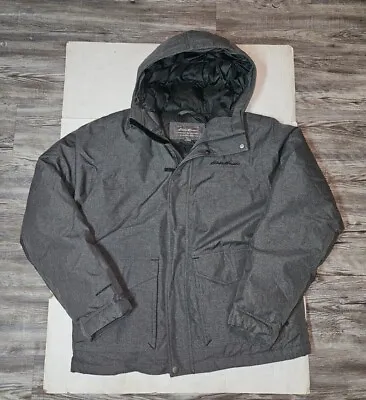 Eddie Bauer  Weather Edge Goose Down Parka Lined Men’s Large Grey Hooded • $119