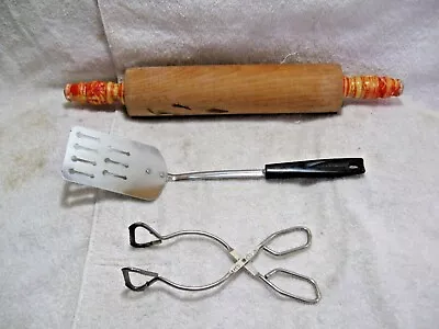 Vintage Collectible Kitchen Utensils-Tongs-Can Opener-Spatula-Spoons-Rolling Pin • $16.95