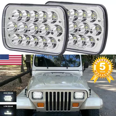 For 1987-1995 Jeep Wrangler YJ 2PCS 7x6  5X7 LED Headlights High/Low Beam DOT H4 • $35.57