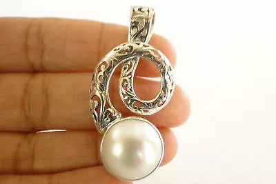 Contemporary White Mabe Pearl Solitaire 925 Sterling Silver Pendant • $69