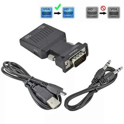 VGA To HDMI Adapter Full HD 1080P Audio Video Converter Laptop PC To TV HDTV AV • $9.07