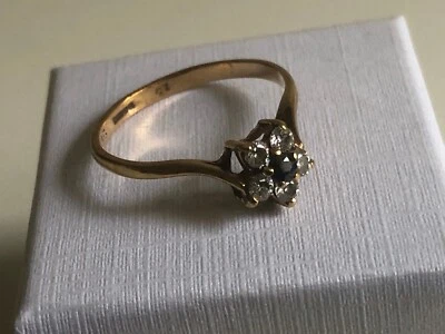 £65 • Buy Pretty Vintage 9ct Yellow Gold Sapphire & CZ Flower Head Ladies Ring B'Ham 1983