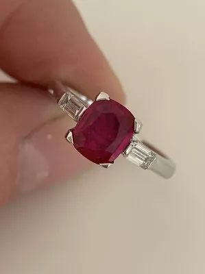 £289 • Buy 18ct Gold Ruby & Baguette Cut Diamond 3 Stone Exceptional Ring, 18k 750