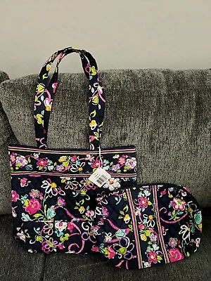 NWOT Vera Bradley Large Cosmetic And NWT Tote Bundle In Ribbons • $75