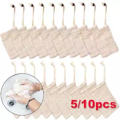 5/10X Natural Sisal Soap Bag Net Mesh Exfoliator Foaming Pouch Saver Shower Bag • $6.71