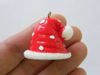 4 Father Christmas Santa Hat Pendant Red White Resin CT150 • £7.27