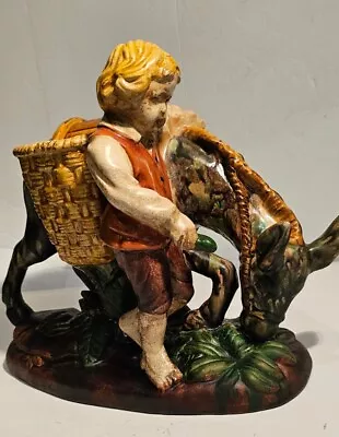 Rare Antique Minton Majolica Boy With Donkey Posy Holders Circa 1860 • $149