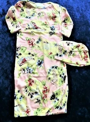 Boutique Retro Vibe Baby Infant Girl Gown Tiki Vintage Hawaiian Gown Hat 0-3-6 • $21.24