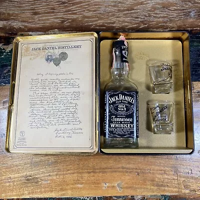 Vintage Jack Daniels Old Time Tennessee Whiskey Tin W/ Bottle & 2 Shot Glasses • $74.98