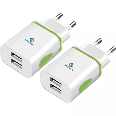 EU 2 Pin To Dual USB Plug Adapter - 2 Pack Travel Charger Europe Euro Adaptor • £5.29