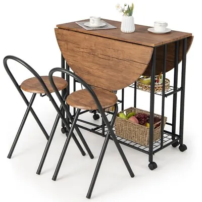 3-Piece Folding Dining Table & Chair Set Collapsible Drop Leaf Bar Table Kitchen • $117.98