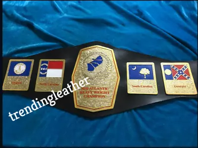 MID ATLANTIC HEAVYWEIGHT WRESTLING CHAMPIONSHIP Belt 4mm ZINC PLATES ADULT SIZE • $199