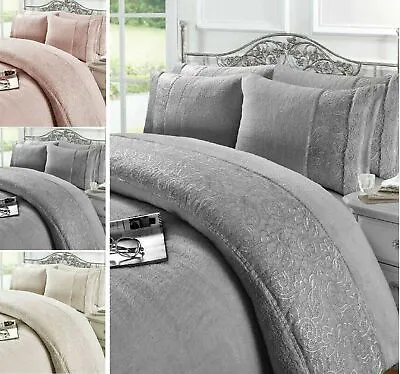 Lace Fleece Duvet Cover Set Pillow Case Thermal Warm Soft Cosy Bedding Set • £30.95