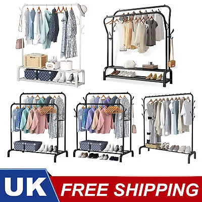 Heavy Duty Metal Double Rail Clothes Garment Hanging Rack Shelf Display Stand UK • £20.98