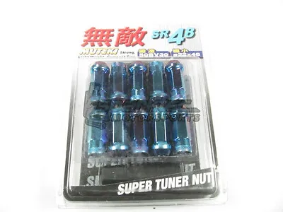 Muteki SR48 Extended Open Ended Wheel Tuner Lug Nuts Burned Blue Neon 12x1.5mm • $95.22
