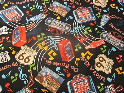 1 1/4 Yard Cotton Fabric  Route 66 - Music    Sher Sester For Blank NEW • $12.50