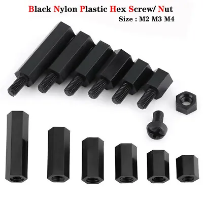 M2 M3 M4 Black Nylon Plastic Hex Column Standoff Spacer Pillar Screw/ Nut Bolts • $6.92