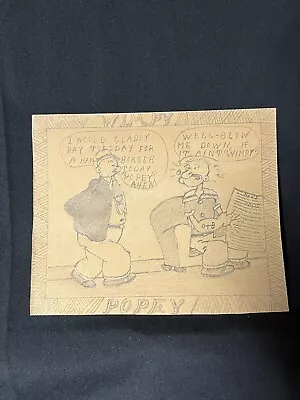 Vintage Popeye And Wimpy Pencil Drawing Unsigned Pre Owned SEE PICTURES • $14