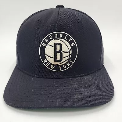 Brooklyn New York Nets Mitchell Ness Snapback Black White Wool NBA Mens • $12