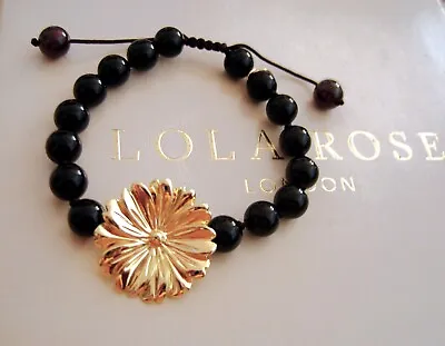 Lola Rose Nikki & Me Black Agate Gold Daisy Flower Adjustable Charm Bracelet Qvc • £14.99