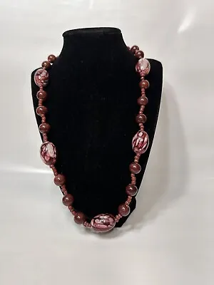 Vintage Moroccan Brownish Red Beautiful Bead Necklace 33  • $27