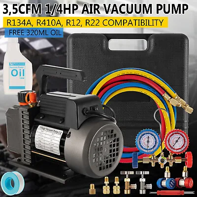 Combo 35CFM 1/4HP Air Vacuum Pump HVAC + R134A Kit AC A/C Manifold Gauge Set • $93.30