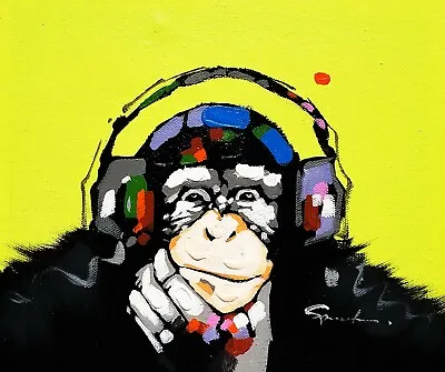 Monkey And Music 8x10 Hand Painted On Giclee Canvas Canvas-only • $18.99