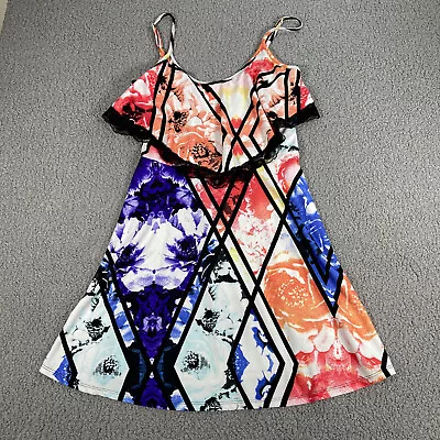 Material Girl A-Line Dress Juniors Size M Short Sleeve Straps Geometric Floral • $6.40