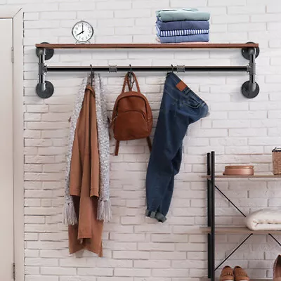 Clothes Rack With Top Shelf Industrial Pipe Wall Mounted Garment Rack Bedroom • $42.93