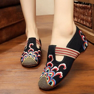 £22.02 • Buy Women Ladies Ballet Shoes Pump Chinese Style Embroidered Flats T-strap Mary Jane