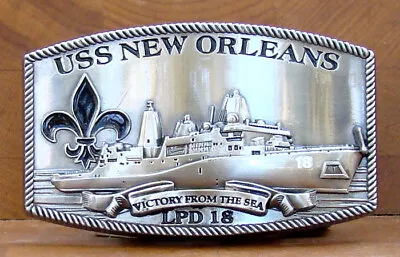 USS New Orleans (LPD-18) Crew Belt Buckle  Victory From The Sea  Antique Silver • $30