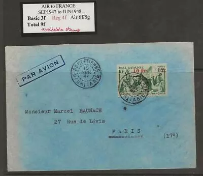 C1265 MAURETANIA 1947 Commercial Airmail Cover PORT ETIENNE To PARIS FRANCE • $2.48